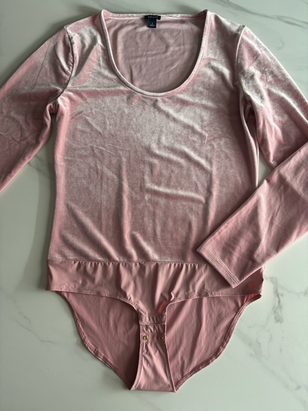 J Crew Scoop Neck Long Sleeve Velvet Pink Bodysuit sz L